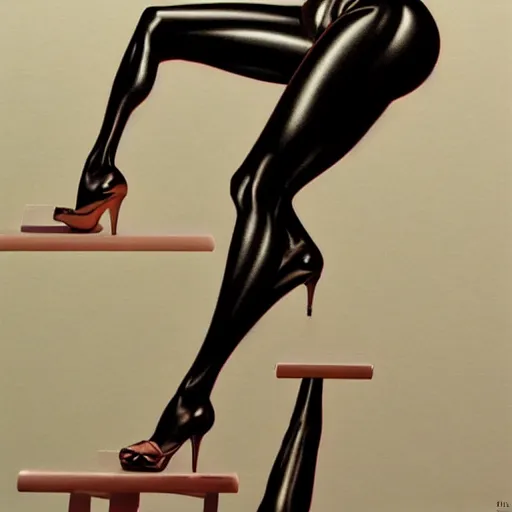 Image similar to artstation a woman posing on a stool, by Hajime Sorayama, very detailed, close up, sideways