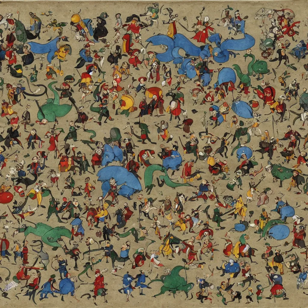 Image similar to a pokemon battle in Ottoman miniature style