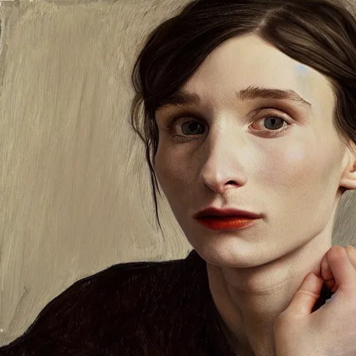 Prompt: high quality high detail painting by lucian freud, hd, portrait of rooney mara, photorealistic lighting