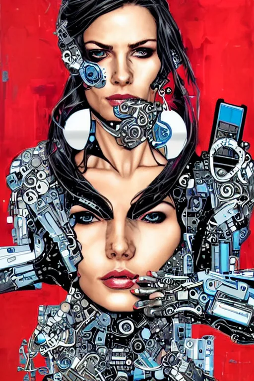 Image similar to a portrait of a beautiful cybernetically enhanced woman, by marvel comics and sandra chevrier