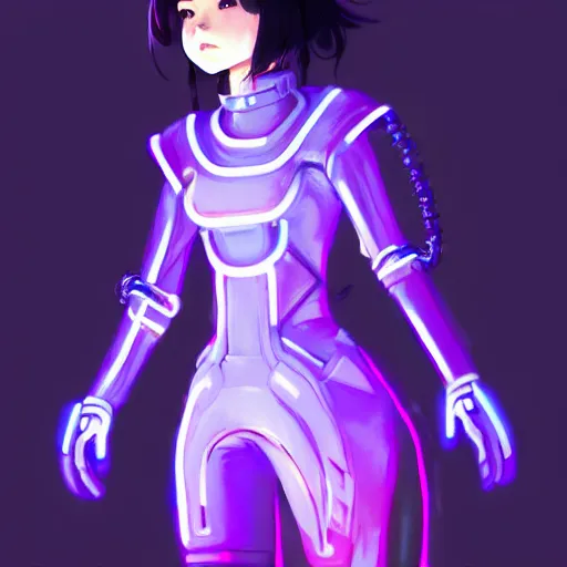 Prompt: a beautiful! bjork model, wearing futuristic cyber leather dress with incredibly intricate glowing purple led lights, jrpg aztec street fashion, gapmoe yandere grimdark, trending on pixiv fanbox, painted by greg rutkowski makoto shinkai takashi takeuchi studio ghibli, akihiko yoshida