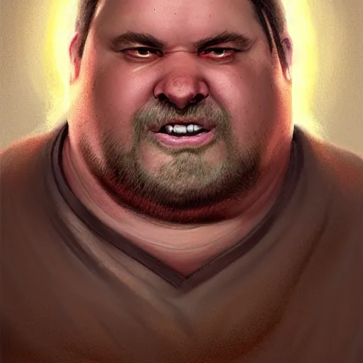 Image similar to portrait of a half fatman half pig with long hair tied in a ponytail, light stubble with red shirt ,digital art,photorealistoc,art by greg rutkowski,hyperdetailed,western comic style,comic,comic style,sharp lineart,professional lighting,deviantart,artstation,trevor henderson,rossdtaws,cinematic,dramatic