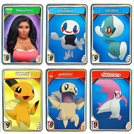 Image similar to pokemon cards with snooki, joe biden, nicki minaj, kim kardashian, osama bin laden, pokemon anime style, hd 8k image high detail, at target