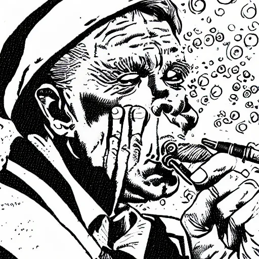 Image similar to a man smoking a cigarette by geof darrow, detailed, realistic shading
