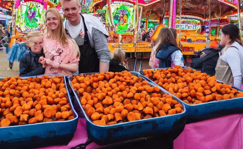 Prompt: two sweet sweet sweet potatoes at a funfair