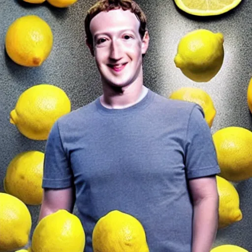 Image similar to Mark Zuckerberg with yellow lemon looking skin