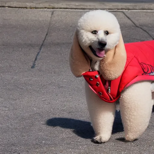 Prompt: a dog with duffle coat