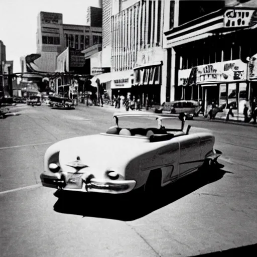 Prompt: noir movie scene, by Abraham Zapruder . a man driving in downtown dallas in an open cabriolet