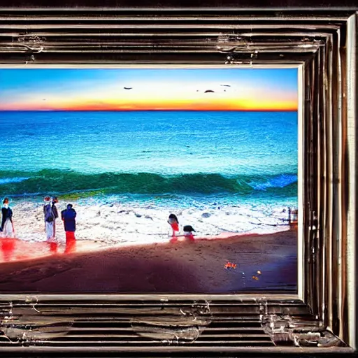 Image similar to beautiful sunset beach scene with waves made of Gordon Ramsey's forehead