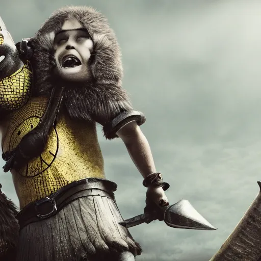 Image similar to The minions in The Vikings Digital art very detailed 4K quality Super Realistic