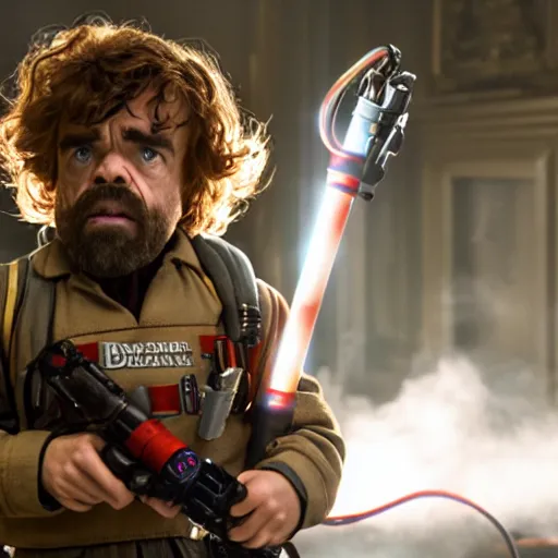Image similar to stunning awe inspiring peter dinklage as a ghostbuster in the movie ghostbusters, movie still 8 k hdr atmospheric lighting