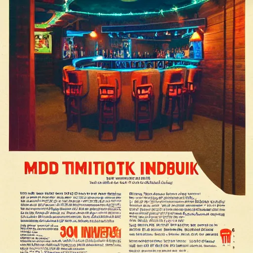 Image similar to mid century magazine advertisement for a midwest tiki bar in indianapolis. ambient lighting, highly detailed. 3 5 mm.