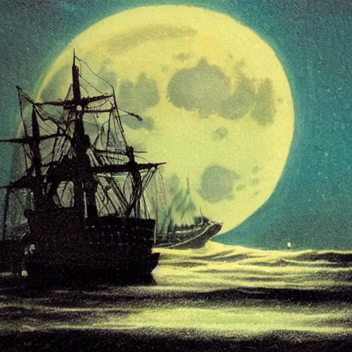 Image similar to ship in the sea with a full moon