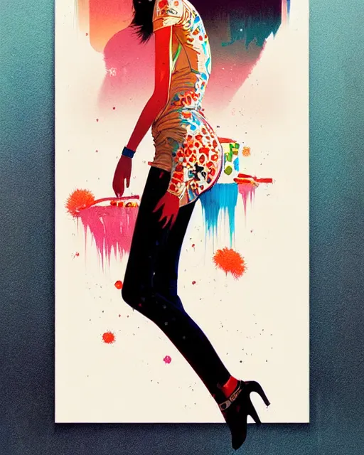 Prompt: a ultradetailed beautiful painting of a stylish woman with colorful band - aids, concert poster, retro, by conrad roset, greg rutkowski and makoto shinkai