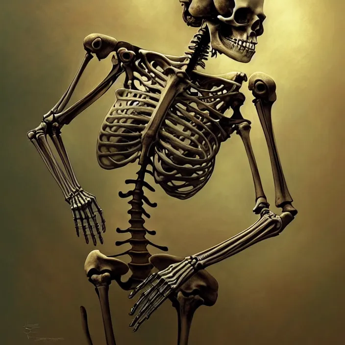 Image similar to bone skeleton cyborg, diffuse lighting, fantasy, intricate, elegant, highly detailed, lifelike, photorealistic, digital painting, artstation, illustration, concept art, smooth, sharp focus, art by john collier and albert aublet and krenz cushart and artem demura and alphonse mucha