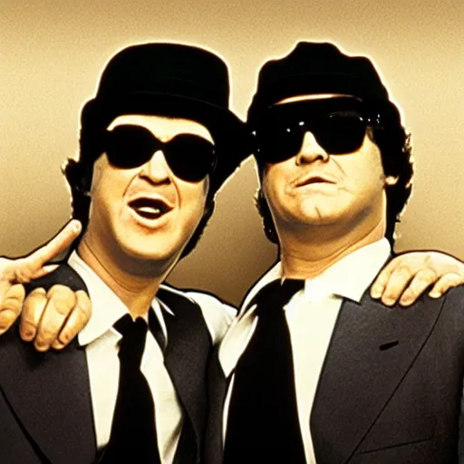 Image similar to the blues brothers as conjoined twins