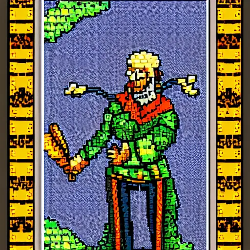 Image similar to the fool tarot card, pixel art