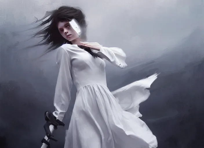 Prompt: white dress girl chasing from grim reaper, messy hair, scared face, dramatic situation, specular reflection, occlusion shadow, by ilya kuvshinov and jeremy lipking and quentin mabille