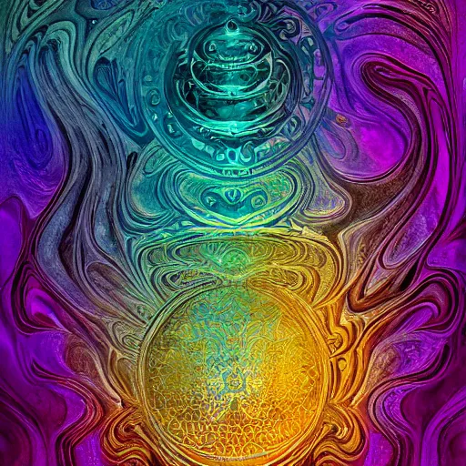 Prompt: sinister sentinel arcane iconic figure in expressive purple and turquoise color palette robe, rippled layers of magic swirls, glyphs, ultra fine detail, swirling clouds of fog, raytracing, highly detailed and intricate, golden ratio, dark gradient ink with intricate designs, hypermaximalist, elite, horror, creepy, ominous, haunting, majestic, ephemeral, cinematic, art style by cgsociety, Darius Zawadzki and Jama Jurabaev and Artsation trending