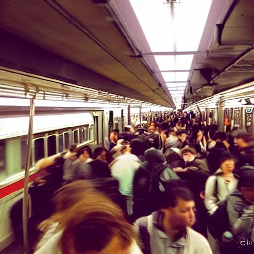 Image similar to [ crowded subway in new york city ] : : tilt - shift photography : : muted colors : : 8 k