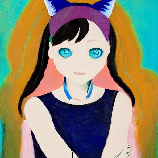 Prompt: a portrait of a girl with cat ears