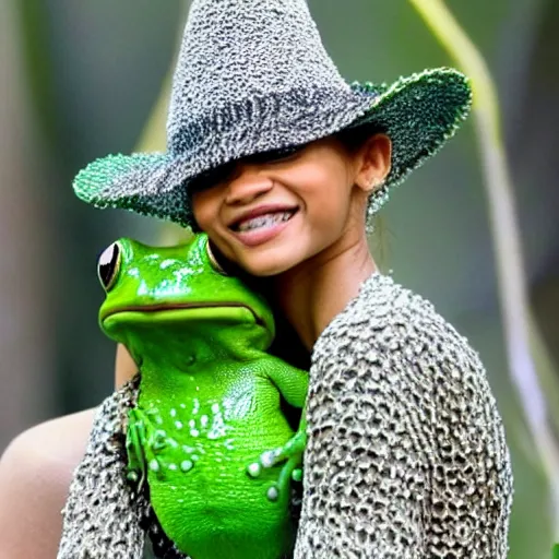 Prompt: zendaya as a frog,