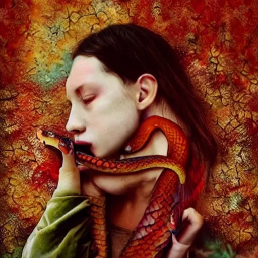 Image similar to kaleidoscopic, manmade by reylia slaby formicapunk. a beautiful installation art of a snake eating its own tail that seems to go on forever.