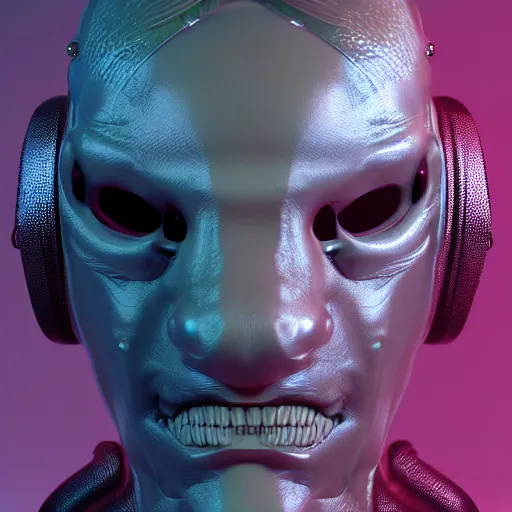 Image similar to futuristic bauta mask, venetian cyberpunk alien, houdini render, generative art, procedural modelling, artstation, zbrush, arnold render