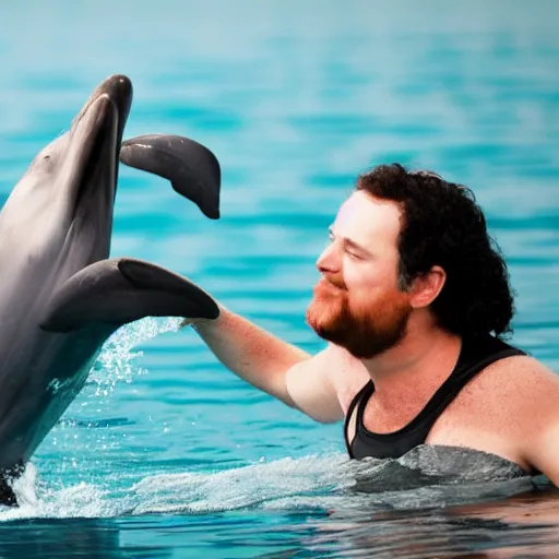 Prompt: prince of darkness having a chat with a dolphin