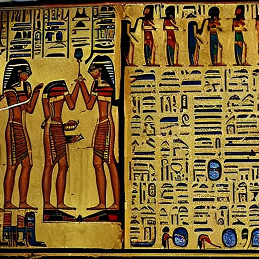 Image similar to ancient egyptian manuscript with pictures of airplanes