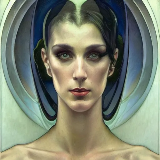 Image similar to a streamline moderne painting in the style of donato giancola, and in the style of tom bagshaw, and in the style of alphonse mucha. symmetry, smooth, sharp focus, semi - realism, intricate detail.