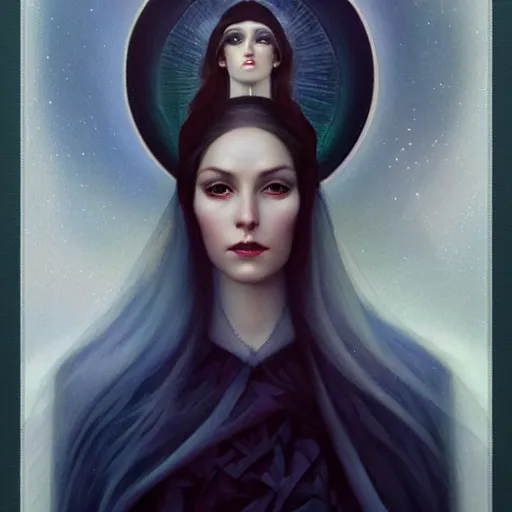 Prompt: a beautiful portrait of a celestial goddess by Jim Burns and Tom Bagshaw