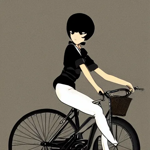 Prompt: girl black hair tail dark skin with old bicycle by Hayao Miyasaki trending on artstation