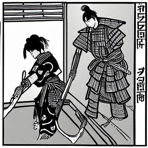 Image similar to samurai cleaning the toilet