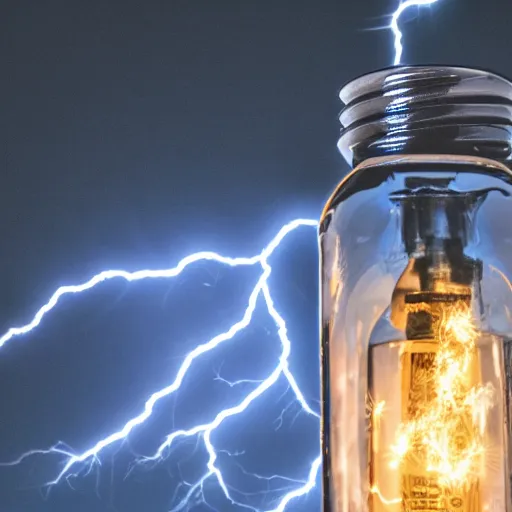 Image similar to Lightning in a bottle, cinematic, dramatic, 8K 50mm ISO 10, fast shutter speed, lens flare