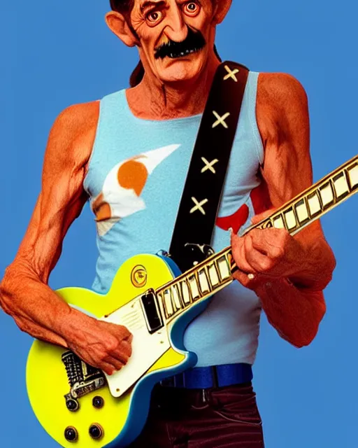 Image similar to barry chuckle ( shredding on a gibson les paul, art by glenn fabry and frank frazetta, 3 d rendering by beeple, 8 k )