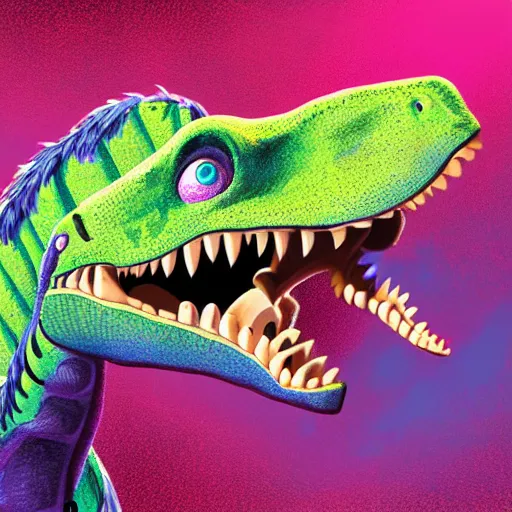 Prompt: scientifically accurate paleoartist illustration of barney the dinosaur, vivid colors, very detailed, hyperreal, 4 k, digital illustration