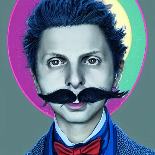 Image similar to a detailed portrait of michael cera as an old west villain, long twirling moustache, by dan mumford, yusuke murata, makoto shinkai, ross tran, cosmic, heavenly, god rays, intricate detail, cinematic, 8 k, cel shaded, unreal engine, featured on artstation, pixiv