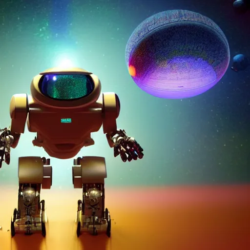 Prompt: 3 d rendered movie still pearlescent robot kitten robots quadruped in epic outer space battles and disco dance contests on saturn. science fiction, blockbuster movie, imax, 7 0 mm, 4 k, dystopian future, computer - animated science fiction film, space odyssey, bladerunner, silent running, wall - e
