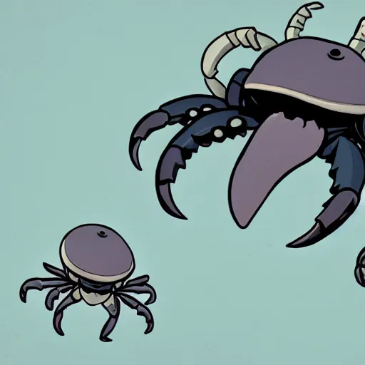 Image similar to a crab drawn as a Hollow Knight boss