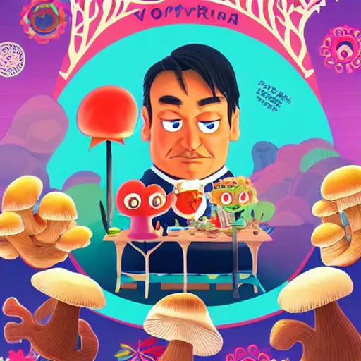 Prompt: Viktor Orbán eating mushrooms by Jeremiah Ketner and Hiroyuki Mitsume-Takahashi and Goro Fujita and Pixar