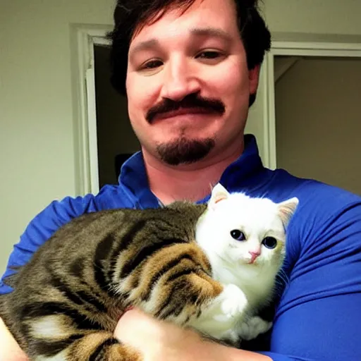 Image similar to Mark Fischbach holding a kitty, photo