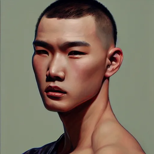 Image similar to chinese boy with buzzcut, oil painting, artgerm, portrait, highly detailed, artstation