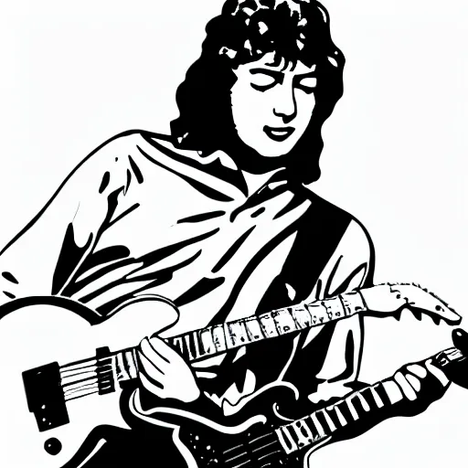 Image similar to 1 9 7 0 - young - jimmy page from led zepelin playing - guitar - solo, sticker - art, svg vector, adobe - illustrator