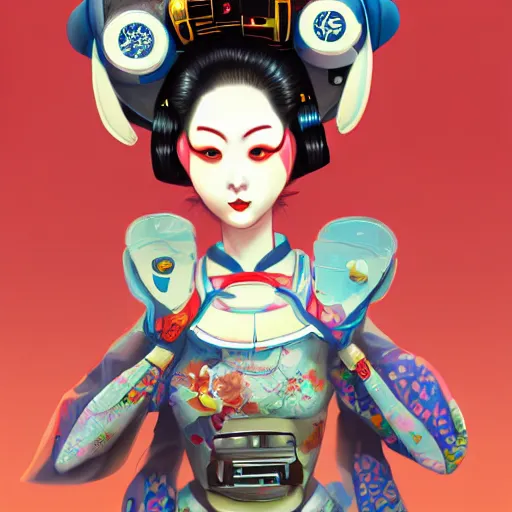 Prompt: An adorable whimsical cybernetic geisha wearing geisha clothing, highly detailed, digital painting, artstation, concept art, smooth, sharp focus, studio light, by Phil and Kaja Foglio,