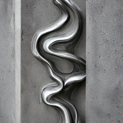 Image similar to liquid forms in metal abstract sculpture cyberpunk in the concrete