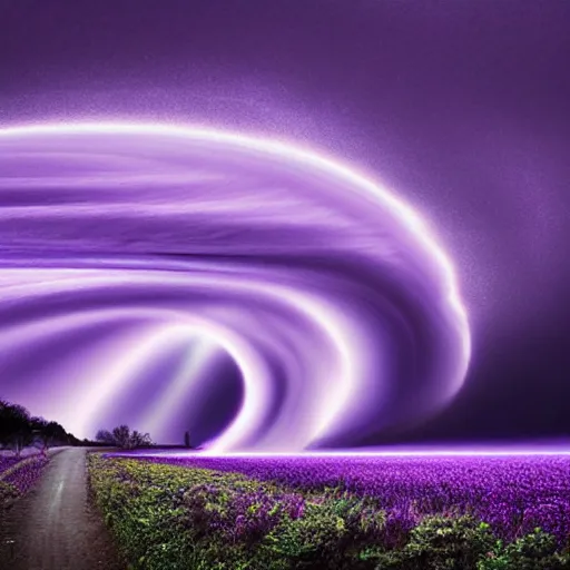 Prompt: amazing photo of a purple tornado in the shape of a tornado by marc adamus, digital art, beautiful dramatic lighting