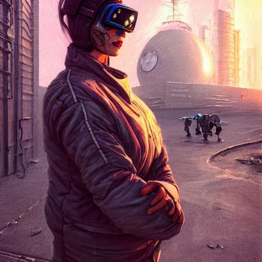 Prompt: A portrait of a cyberpunk thug on the street of Soviet sleeping quarters on the moon, Norilsk, sci-fi, fantasy, intricate, very very beautiful, elegant, highly detailed, digital painting, artstation, concept art, smooth, sharp focus, illustration, art by artgerm and greg rutkowski and alphonse mucha