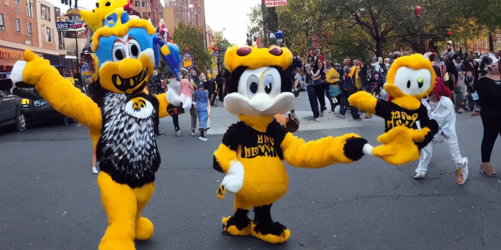 Prompt: herky the hawk at the stonewall uprising