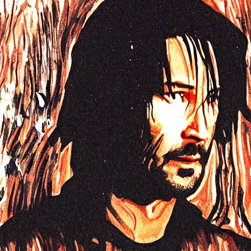 Image similar to cave drawing of Keanu Reaves